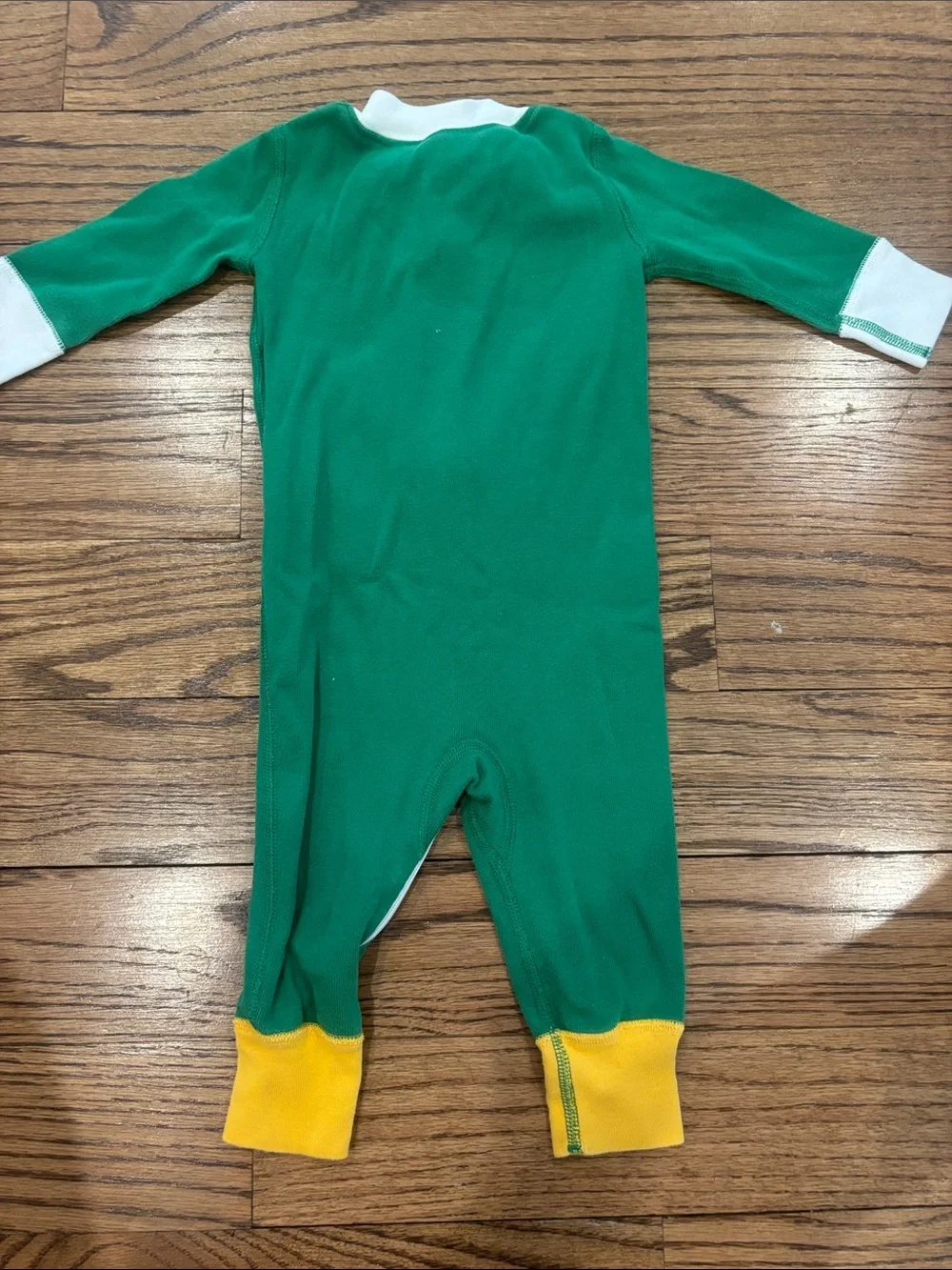 Hanna Andersson Green Elf One-Piece Footie with Yellow Accents
